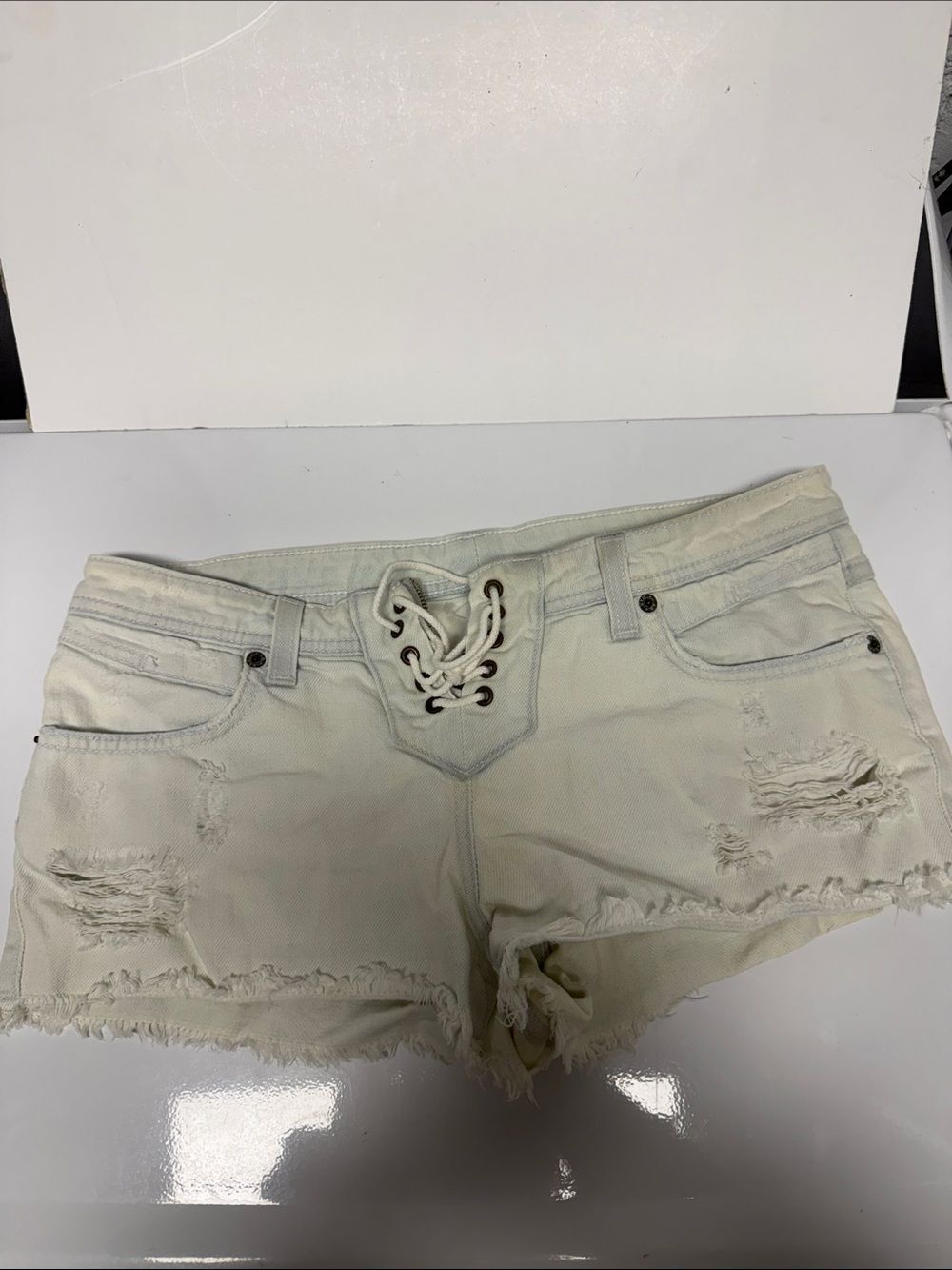 Women's Lace-Up Distressed Denim Shorts - CARMAR Size 26 - LIKE NEW